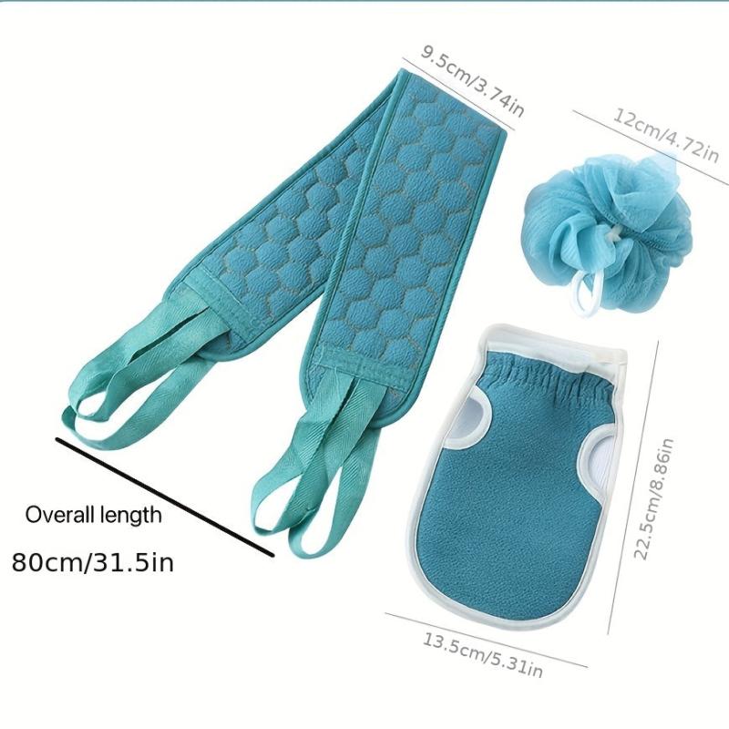 3pc Bath Towel Decontamination Set Thickened Mud Back Ball Flower Strip Combo