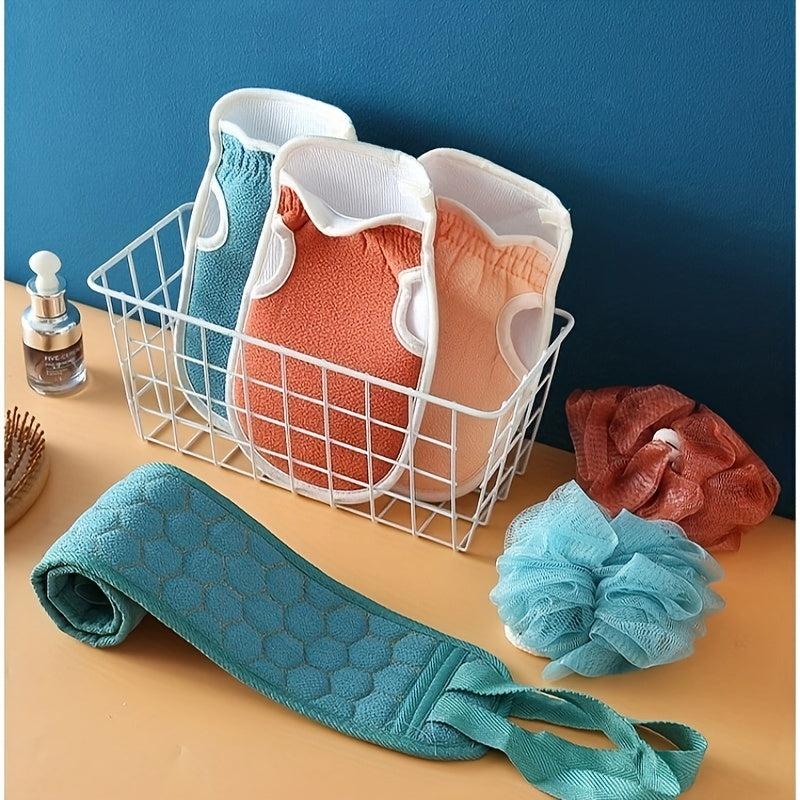 3pc Bath Towel Decontamination Set Thickened Mud Back Ball Flower Strip Combo
