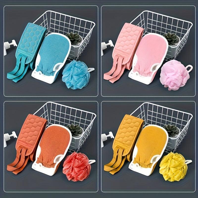 3pc Bath Towel Decontamination Set Thickened Mud Back Ball Flower Strip Combo