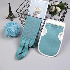 3pc Bath Towel Decontamination Set Thickened Mud Back Ball Flower Strip Combo