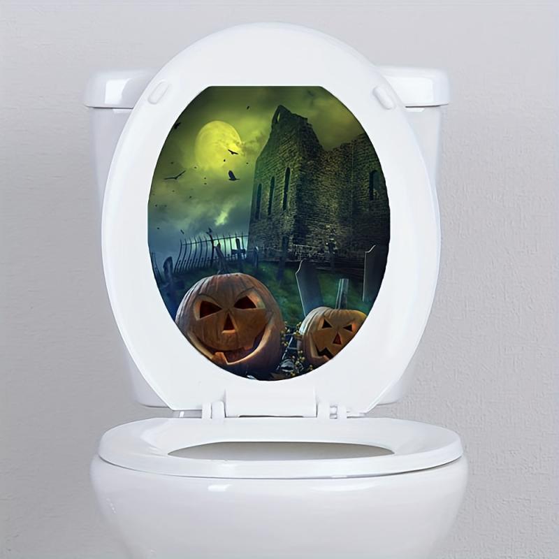 1pc Halloween Toilet Sticker PVC Self Adhesive Scary Scary Toilet Lid Decor