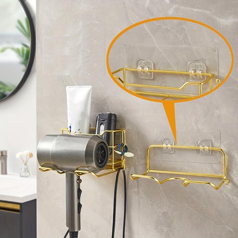 Wall-Mounted Hair Dryer Holder with Plug Organizer