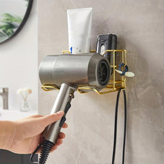 Wall-Mounted Hair Dryer Holder with Plug Organizer