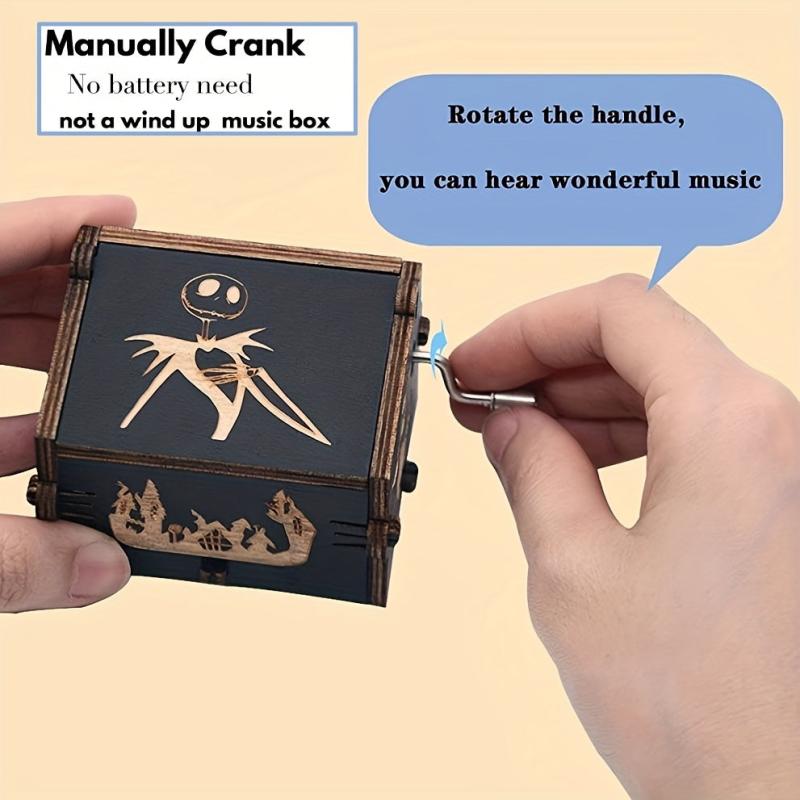 Wooden Engraved Music Box Christmas Halloween Birthday Room Decoration