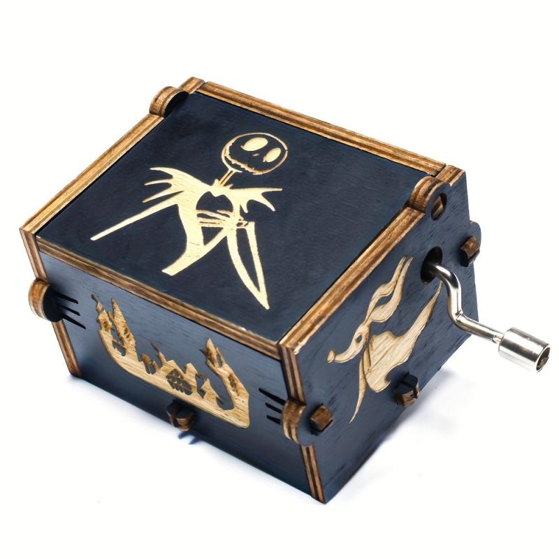 Wooden Engraved Music Box Christmas Halloween Birthday Room Decoration