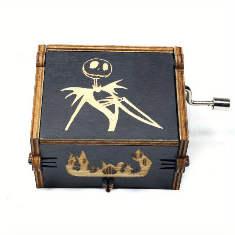 Wooden Engraved Music Box Christmas Halloween Birthday Room Decoration