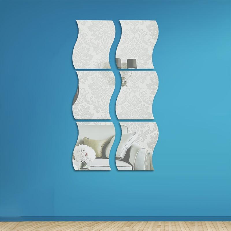 6pcs Adhesive Wavy Acrylic Mirror Sticker for Home Decor