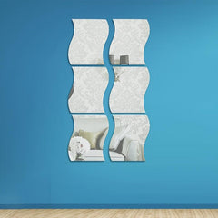 6pcs Adhesive Wavy Acrylic Mirror Sticker for Home Decor