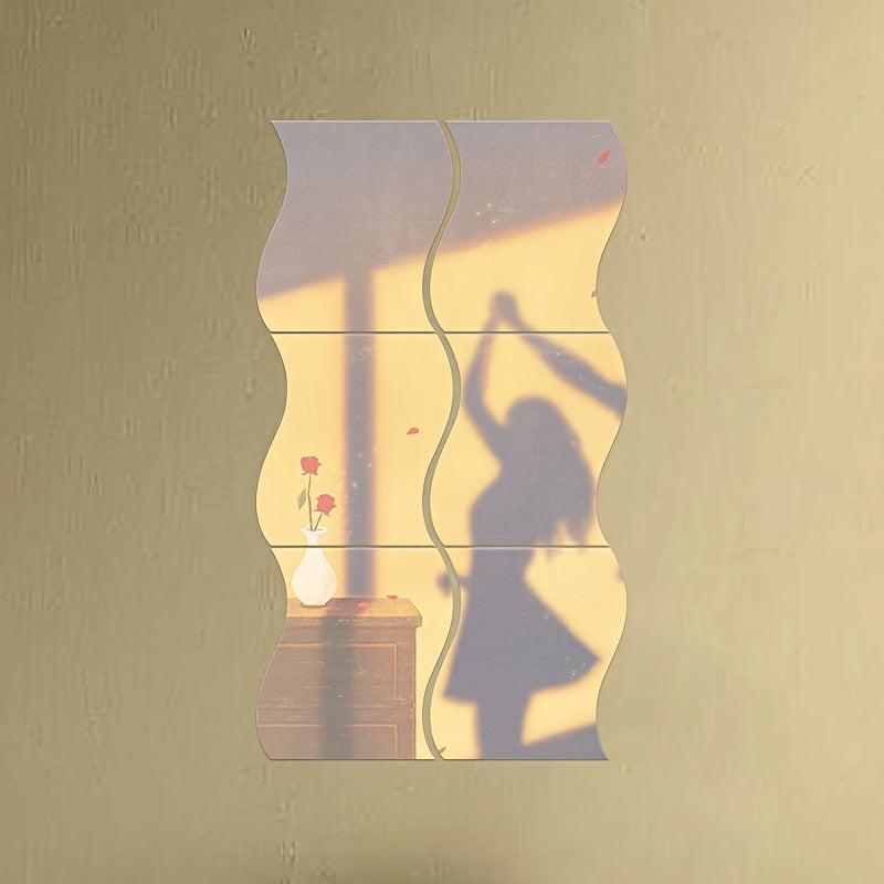 6pcs Adhesive Wavy Acrylic Mirror Sticker for Home Decor