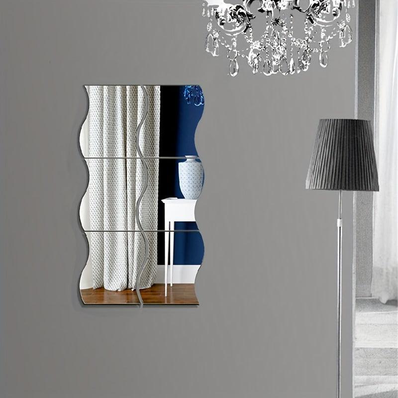 6pcs Adhesive Wavy Acrylic Mirror Sticker for Home Decor
