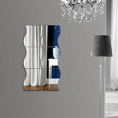 6pcs Adhesive Wavy Acrylic Mirror Sticker for Home Decor