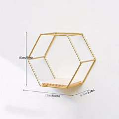 Hexagonal Floating Shelves Modern Metal Wall Shelf Wood Partition Storage