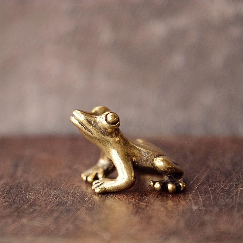 Retro Copper Frog Figurine Desktop Ornament and Tea Pet Decor