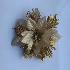 5pcs Gold Poinsettia Artificial Flowers with Clips and Stems for Christmas