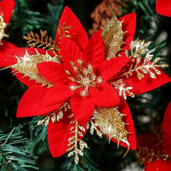 5pcs Gold Poinsettia Artificial Flowers with Clips and Stems for Christmas