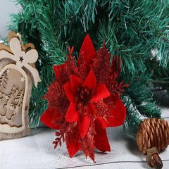 5pcs Gold Poinsettia Artificial Flowers with Clips and Stems for Christmas