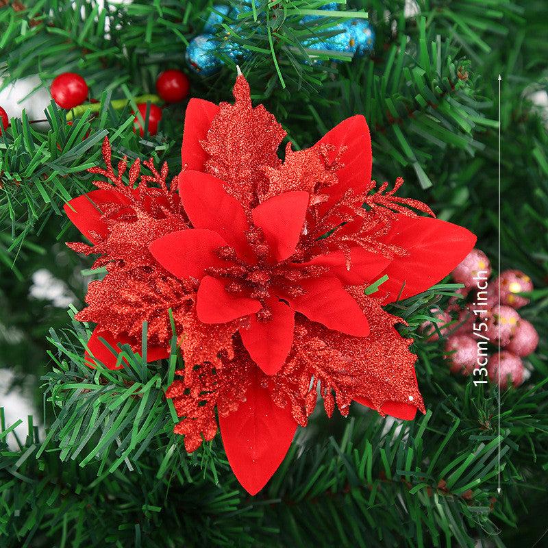 5pcs Gold Poinsettia Artificial Flowers with Clips and Stems for Christmas