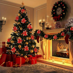5pcs Gold Poinsettia Artificial Flowers with Clips and Stems for Christmas