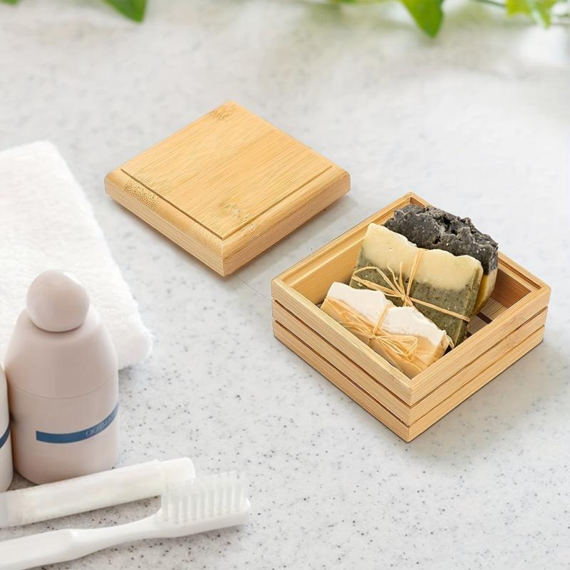 Bamboo Soap Storage Box with Lid, Durable Soap Holder