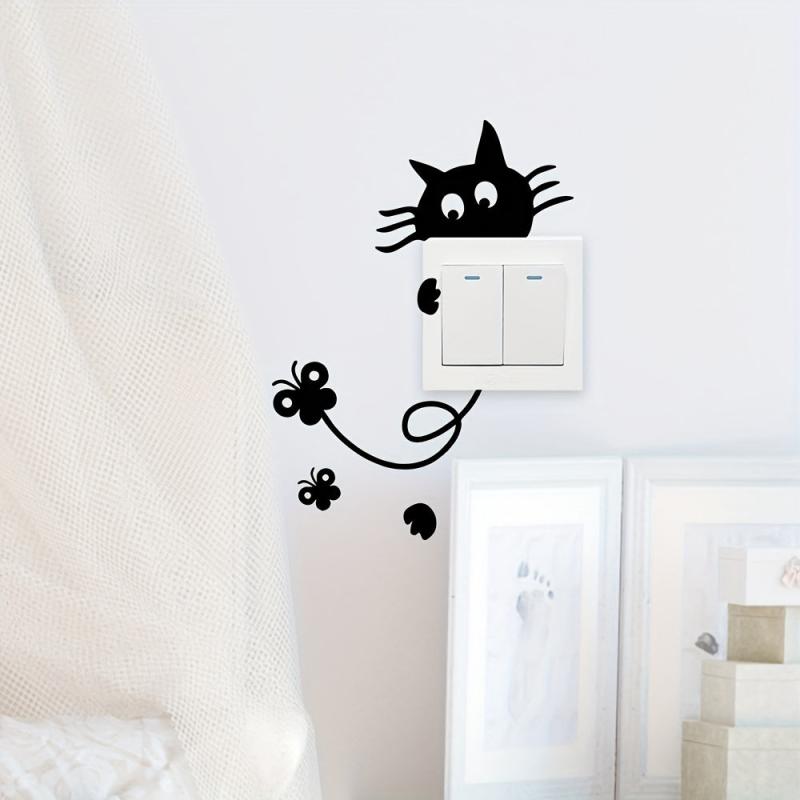 Cat Wall Sticker Switch Decoration Self-adhesive for Bedroom