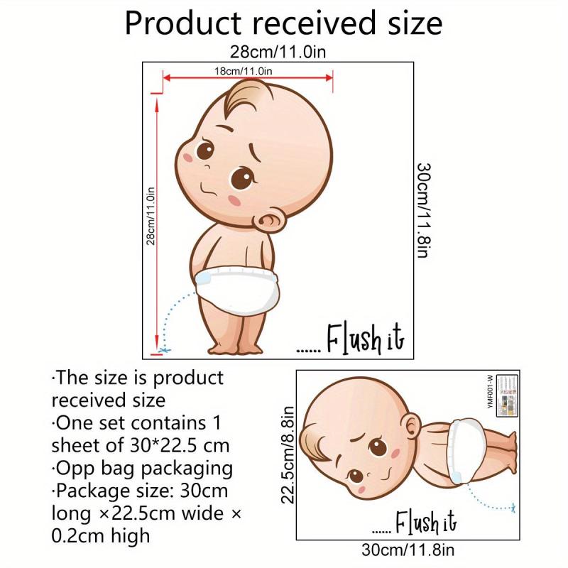 Little Kid 'Flush It' Toilet Stickers - Bathroom Decor