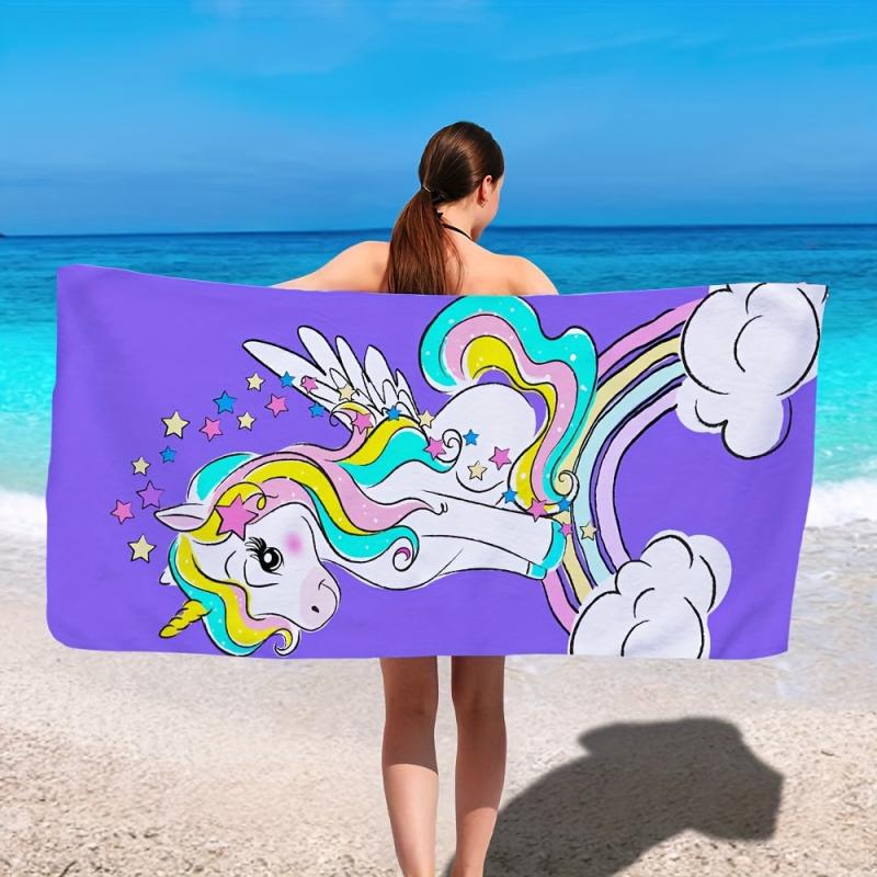 Unicorn Print Beach Towel Soft Microfiber Pool Bath Towel