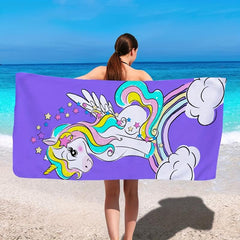 Unicorn Print Beach Towel Soft Microfiber Pool Bath Towel
