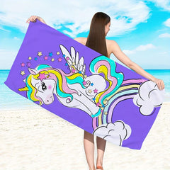 Unicorn Print Beach Towel Soft Microfiber Pool Bath Towel