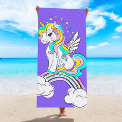 Unicorn Print Beach Towel Soft Microfiber Pool Bath Towel