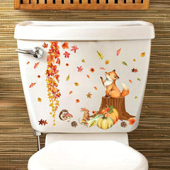 Autumn Scene Toilet Sticker - Maple Leaf Pumpkin Squirrel Wall Decoration