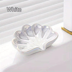 Ceramic Shell Soap Dish Self Draining Soap Holder