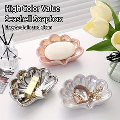 Ceramic Shell Soap Dish Self Draining Soap Holder