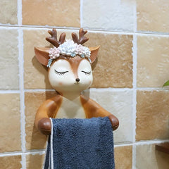 Deer Toilet Roll Holder Wall Mounted Bathroom Towel Storage Rack
