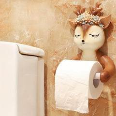 Deer Toilet Roll Holder Wall Mounted Bathroom Towel Storage Rack