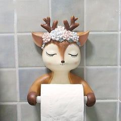 Deer Toilet Roll Holder Wall Mounted Bathroom Towel Storage Rack