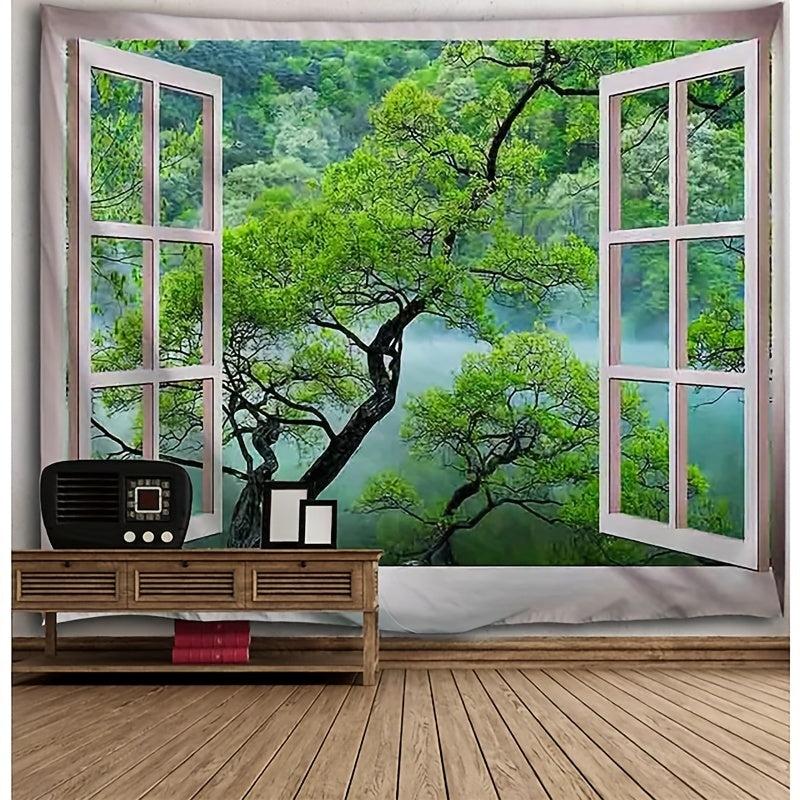Window Tree Forest Wall Tapestry Art Decor Picnic Tablecloth Wall Hanging