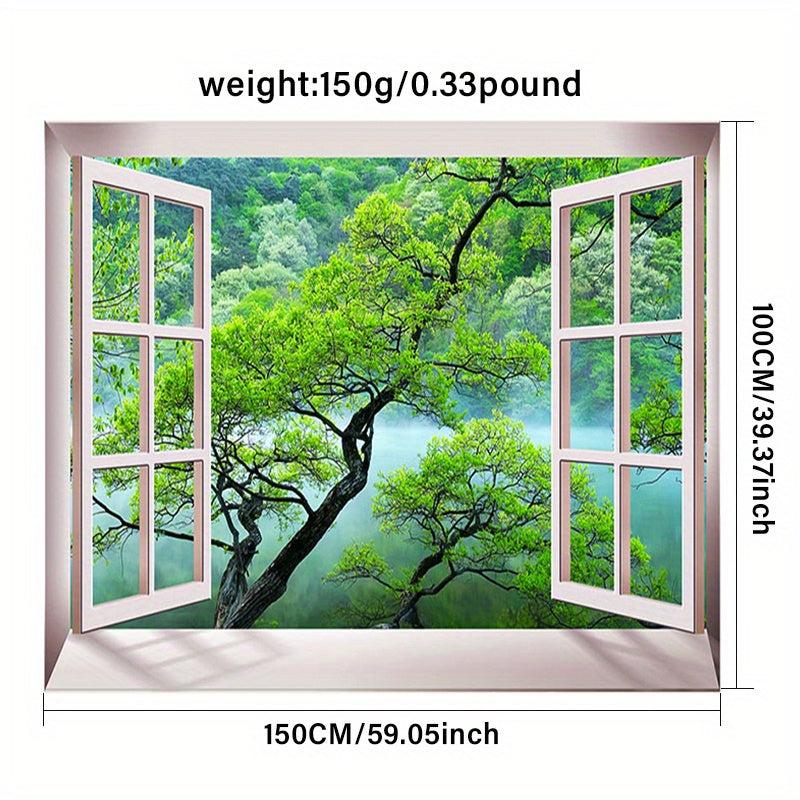 Window Tree Forest Wall Tapestry Art Decor Picnic Tablecloth Wall Hanging
