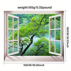 Window Tree Forest Wall Tapestry Art Decor Picnic Tablecloth Wall Hanging