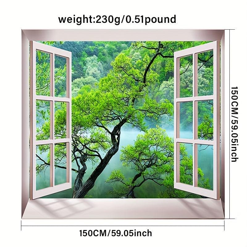 Window Tree Forest Wall Tapestry Art Decor Picnic Tablecloth Wall Hanging