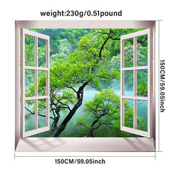 Window Tree Forest Wall Tapestry Art Decor Picnic Tablecloth Wall Hanging