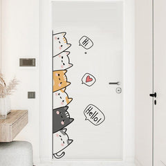 Modern Art Cartoon Six Cats Waterproof Sticker