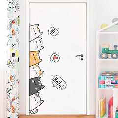 Modern Art Cartoon Six Cats Waterproof Sticker