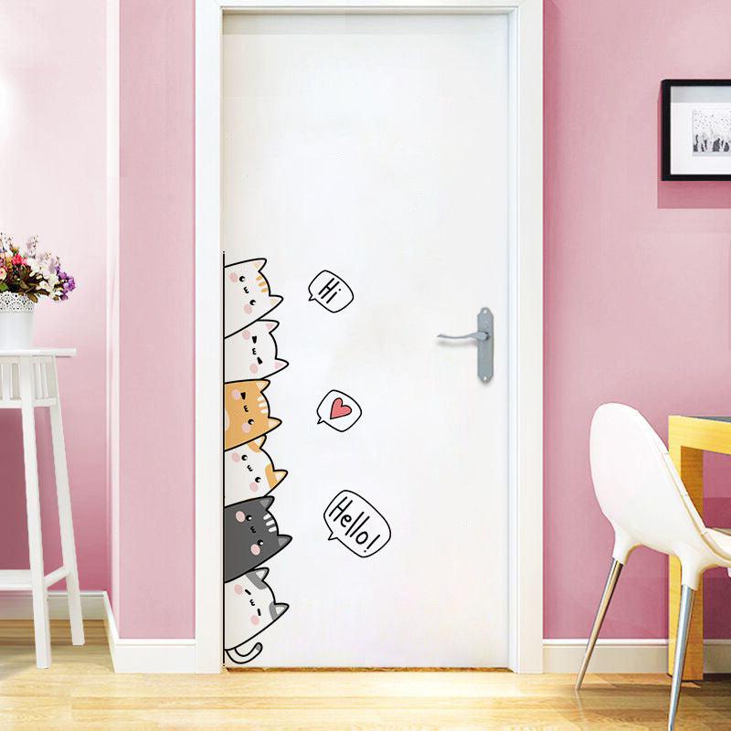 Modern Art Cartoon Six Cats Waterproof Sticker
