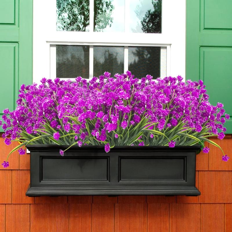 8 UV Resistant Light Purple Artificial Flower Shrubs Indoor Outdoor