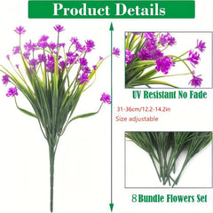 8 UV Resistant Light Purple Artificial Flower Shrubs Indoor Outdoor