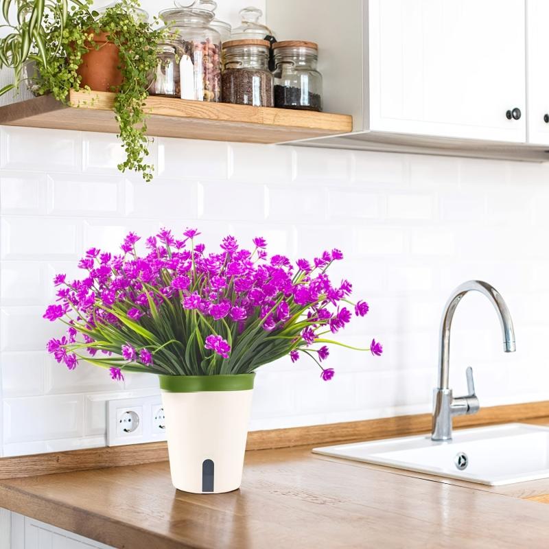8 UV Resistant Light Purple Artificial Flower Shrubs Indoor Outdoor