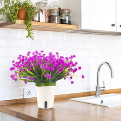 8 UV Resistant Light Purple Artificial Flower Shrubs Indoor Outdoor