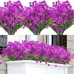 8 UV Resistant Light Purple Artificial Flower Shrubs Indoor Outdoor