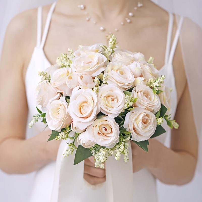 Champagne Artificial Roses Bridal Bouquet