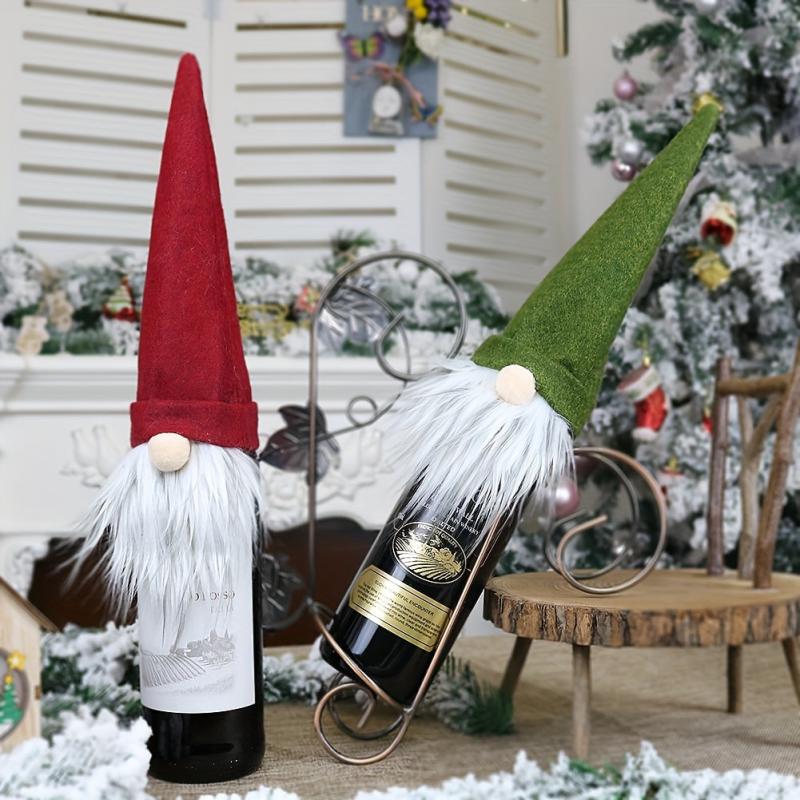 Christmas Faceless Old Man Wine Bottle Set Table Decor